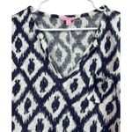 Lilly Pulitzer Duval Linen Short Sleeve Shirt Little Fish Ikat Navy White Small Photo 3