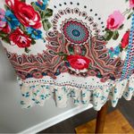 Bila Top Floral Ruffle Embroidered Boho Bohemian Western Coastal Red Blue Cream Size XL Photo 2