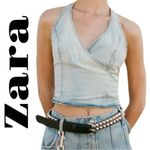 ZARA Denim TRF Jean cotton wrap crop halter top multiway ties front or back Sz M Photo 1