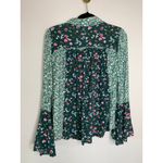 easel Boho Green Floral Bell Sleeve Flowy Blouse Naturecore Sz Large Photo 5