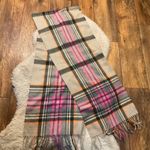 Begg & Co Scarf Plaid Lambswool Angora‎ 13"x68" Fringe Tan Pink Photo 0