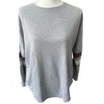 About A Girl Gray NY Home Graphic Long Sleeve Top with Striped Sleeves Photo 0