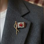 Vintage Canadian Flag Red & Clear Crystal Embellished Brooch‎ EUC Photo 1