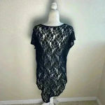 Free People  Top Pullover Short Sleeve Scoop Neck Floral‎ Lace Black Sz XS Photo 4