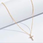 Gold Cubic Zirconia Cross Pendant Necklace for Women Photo 3
