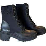 Michael Kors NEW  Brea COMBAT BOOTS Womens 9.5 Black Stretch Knit Leather Lace Up Photo 3
