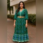 Celina Moon Boho Maxi Dress Green and Blue Pattern Size Large Photo 1