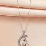 Mother Daughter Crescent Moon Necklace Love You Forever NWT Silver Photo 0