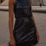 Eliza J  Feather Trim Sequined Dress new Photo 0