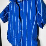 Madewell  Blue Striped Boxy Cotton Button Up Collared Neckline Shirt Size Small Photo 0