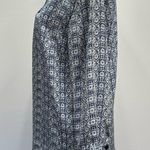 Anne Carson Blue White & Beige Medallion Print Semi Sheer Long Sleeve Blouse Photo 4
