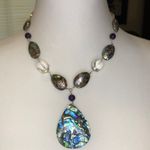 Amethyst Vintage Abalone Crystal Necklace with Abalone Teardrop Pendant Photo 12