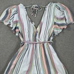 Altar'd State Stripe Romper Flutter Sleeve Size Small Belted V-Neck Blue Pink Photo 10