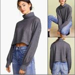 Free People  Women’s Gray Waffle knit cropped Mockneck size medium Photo 1