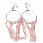 None Statement Earrings Tassel Fringe Big Hoops Faux Pearl Silver Pink White Silver Photo 0