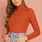 SheIn Orange Turtleneck Ribbed Sweater Photo 0