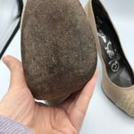 Tibi  Tan Suede Pumps Wood Heels Womens 8 Cap Toe Snake Embossed Preppy Pumps Photo 4