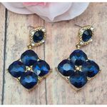 None Formal Blue Crystal & Gold Tone Dangle Drop Statement Earrings Pierced Prom Even Photo 3