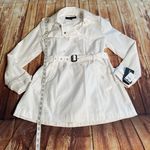 Black Rivet White Nylon Double Breasted Belted Trench Coat L Photo 9