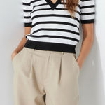 EMERSON FRY Luxe Emerson Knit Top, Mariner Stripe Tencel & Cashmere, Large White Photo 0