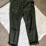 Olive Green Ripped Chain Denim Jeans Pants Photo 1