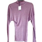 ZARA NWT  RIBBED MOCK NECK LIGHTWEIGHT SWEATER TOP LILAC SMALL Photo 4