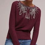 Anthropologie Field Flower Pearled Bow Burgundy Beaded Embellished Sweater Sz S Photo 0