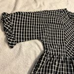 Very J  Oversized Black Striped Blouse. Size Small. Button 3/4 Front. Ruffle Photo 2