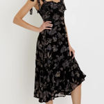 Lulus  Velvet Floral Dress Black Midi Photo 0