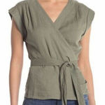 frame denim Frame Army‎ Green Linen Wrap Top XS Photo 0