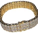 New Elegant Designer Diamond Wide Tennis Bracelet Gold over Brass 7.25” Photo 0