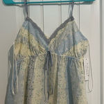Floral Patchwork Spaghetti Strap Top Blue Size M Photo 0