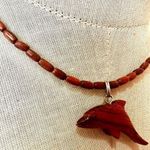 Wood beaded dolphin pendant necklace Brown Photo 2