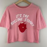 The Rolling Stones Pink White Red Lips Raw Hem Graphic Short Sleeve Band Tee Photo 1