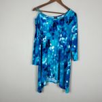 Clara Sun Woo Tunic Top Womens XL Blue Handkerchief Hem Cut Out Printed Artsy Photo 5