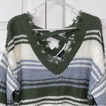 Rue 21 Striped Distressed Green & White Sweater(Size Small) Photo 2