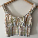 American Eagle  Plaid Pastel Earth Tones Smocked Bubble Crop Top Photo 0