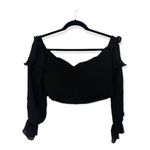 Tiger Mist Black Ruffle Long Sleeve Cropped Blouse Size L Off Shoulder Top Photo 2
