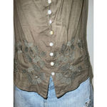 Mudd Women's  Olive Green Embroidered Button Front Tank Top L Photo 3