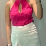 ZARA Pink Floral Jacquard Halter Top With Keyhole Neckline Women's Sleeveless L Photo 7