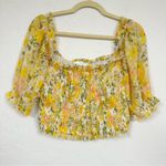 ASTR Yellow Ditsy Floral Puff Sleeve Blouse Womens M Smocked Romantic Coquette Photo 0