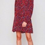 Hayden long sleeve tie neck navy red and white dot print shift dress size large Photo 0