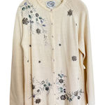 Vintage Cream Winter Floral Embroidered Cardigan Sweater Size S Green Photo 0
