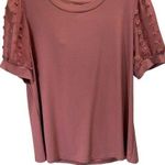 Dusty Rose lightweight sheer short puff sleeve with embroidered polka dots Pink Size 3X Photo 0