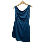 Lulus Elegant Poise Dark Teal Blue Satin Asymmetrical Tie Photo 1