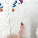 VTG Huntington Ridge Womens Cardigan Sz S Cream Embroidered Floral Cottage Cozy Photo 2