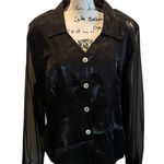 Piacere Chiffon blouse Metallic Black Plus Size 24 Sheer Sleeves Formal Dazzle Photo 0
