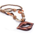 Boho Funky Wood Necklace with Lips Pendant Earrings Set New Brown Photo 0