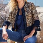 Boston Proper  Fringe Tapestry Novelty Jacket Navy Multicolor Photo 0