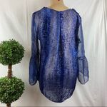 Elie Tahari Ellie Tahari Blue Sheer Silk Blend Print Ruffle Bell Sleeveless Blouse Top S Photo 3